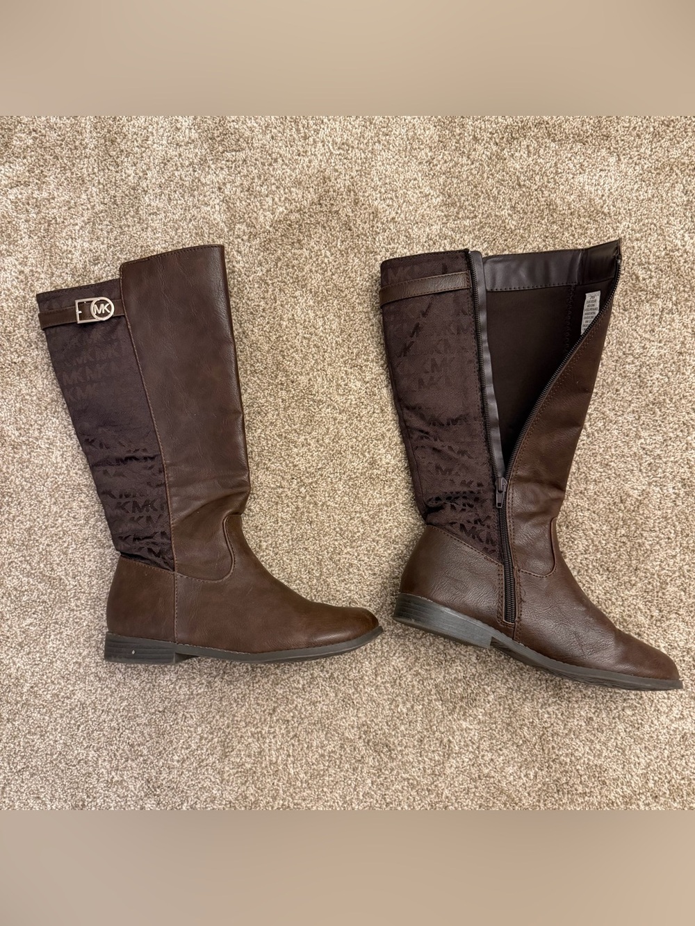 MICHAEL Michael Kors Dark Brown Over-the-Knee Riding Boots with MK Panel